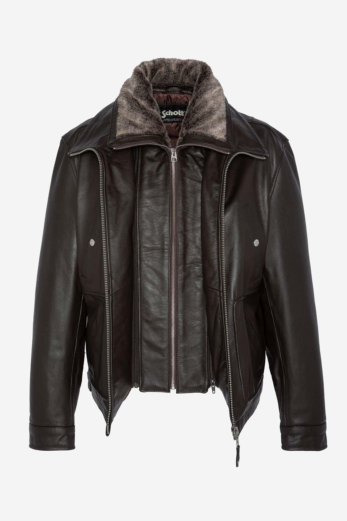 Schott's LC8100W23: brown cowhide, shirt collar, vegan-fur trim. - Image n°8