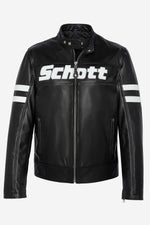 Leather jacket with biker collar and logo leather inserts - Image n°7