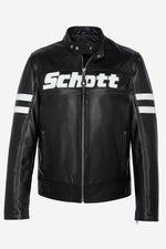Leather jacket with biker collar and logo leather inserts - Image n°7