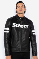 Black cowhide jacket by Schott-timeless moto design for daily wear. - Image n°4