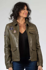 Dark khaki sheep leather jacket with shirt collar. Suits all figures. - Image n°1