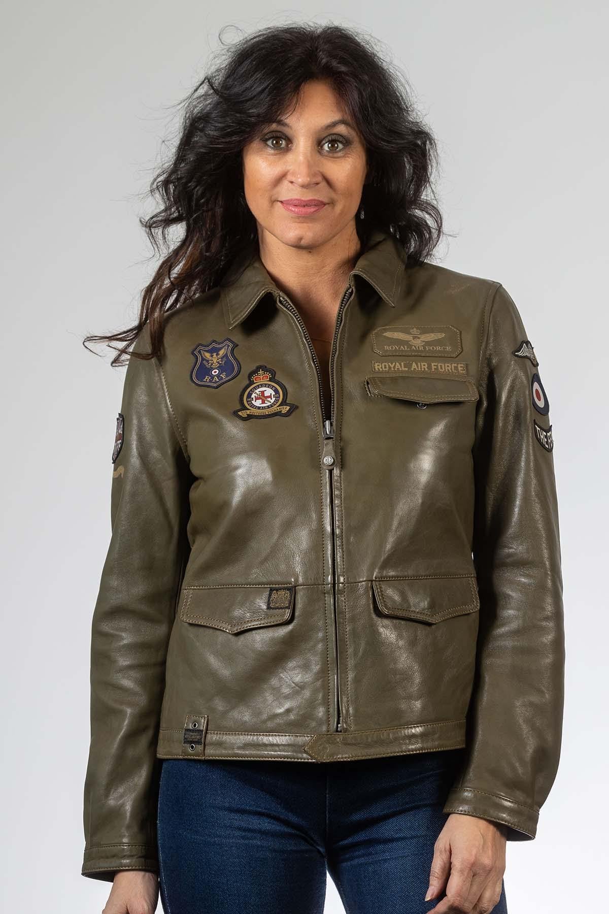 Dark khaki sheep leather jacket with shirt collar. Suits all figures. - Image n°3