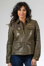 Dark khaki sheep leather jacket with shirt collar. Suits all figures. - Image n°3
