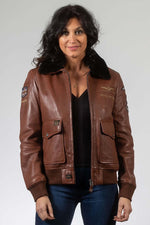 RAF-style tortoiseshell sheepskin bomber with a fur-trimmed collar. - Image n°1