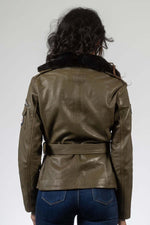 RAF Spitfire-inspired dark kaki sheepskin jacket, vintage and elegant. - Image n°4