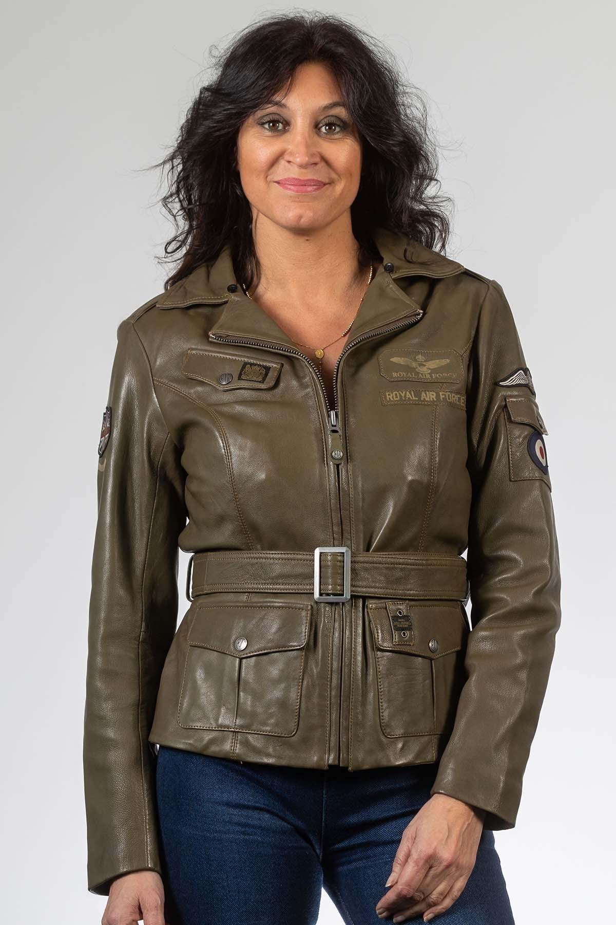 RAF Spitfire-inspired dark kaki sheepskin jacket, vintage and elegant. - Image n°2