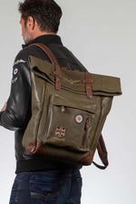 Dark khaki leather aviator backpack - Image n°1