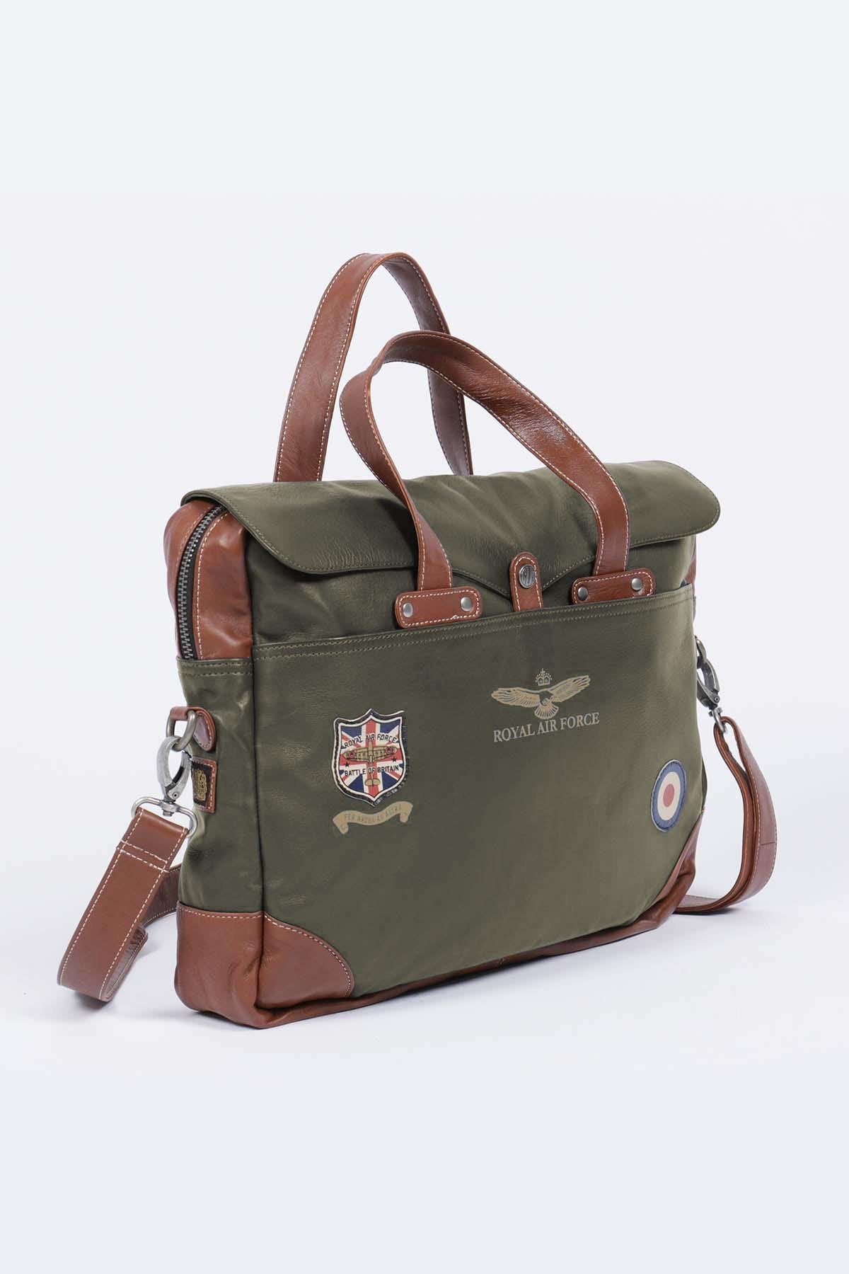 Dark khaki leather aviator-style shoulder bag - Image n°5