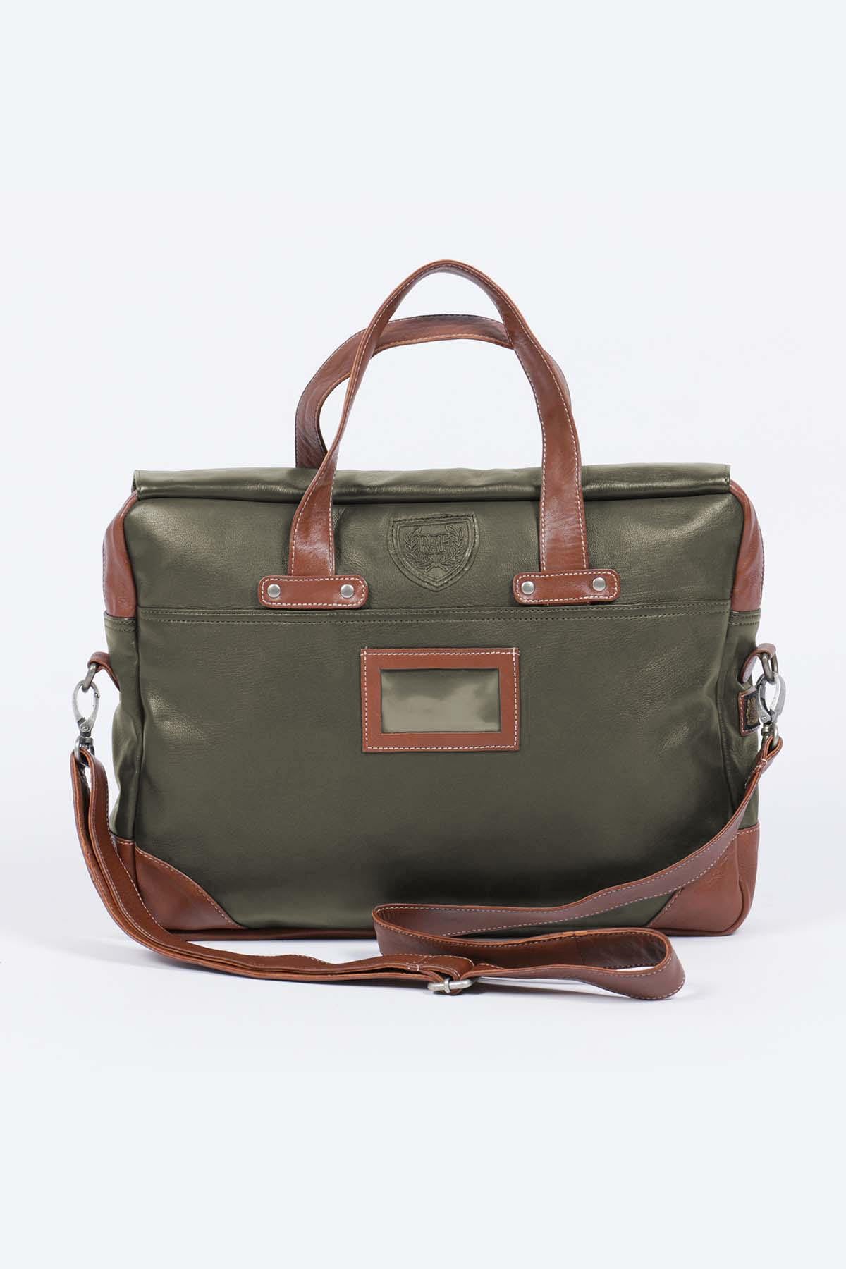 Dark khaki leather aviator-style shoulder bag - Image n°3