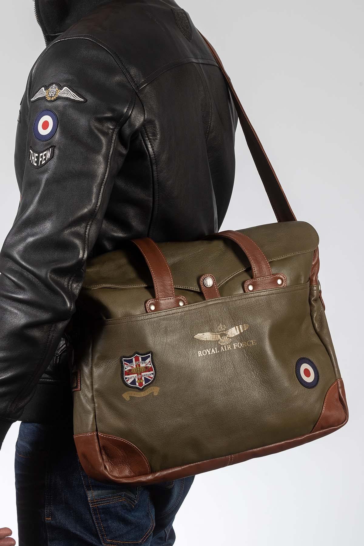 Dark khaki leather aviator-style shoulder bag - Image n°1