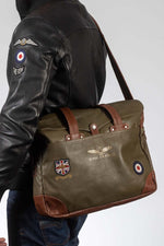 Dark khaki leather aviator-style shoulder bag - Image n°1