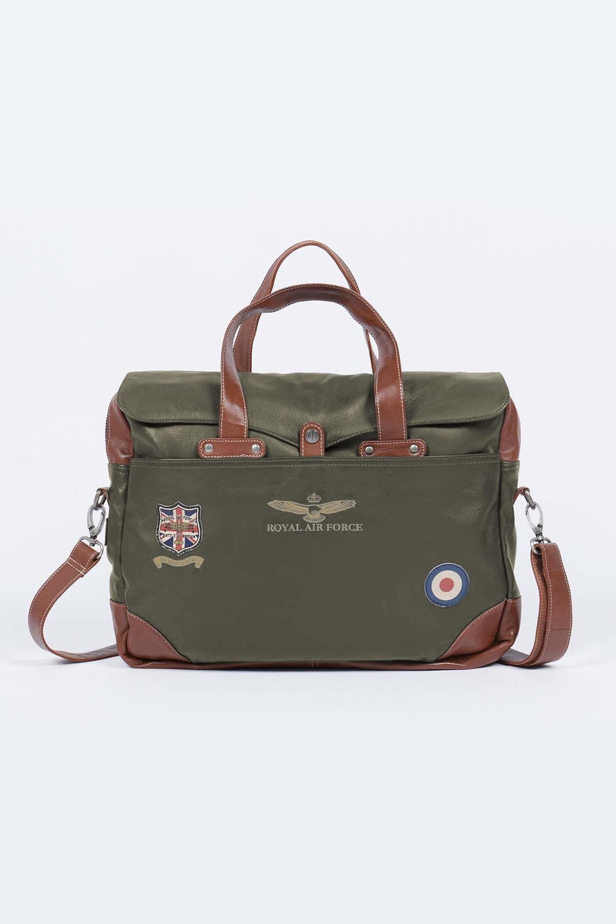 Dark khaki leather aviator-style shoulder bag - Image n°2