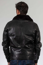 Black RAF-inspired sheepskin jacket with seven patches and fur collar. - Image n°3