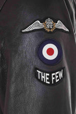 Dark brown sheepskin aviator jacket with RAF insignias and fur collar. - Image n°10