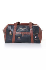 Navy blue leather travel bag with patches - Image n°4