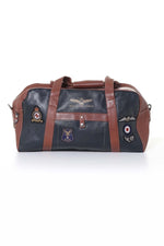 Navy blue leather travel bag with patches - Image n°4