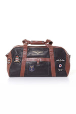 Dark brown leather travel bag with patches - Image n°3