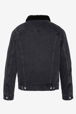 Gray denim jacket with fur collar for men - Image n°8