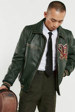 Forest green cowhide teddy with dragon embroidery and oversized fit. - Image n°3