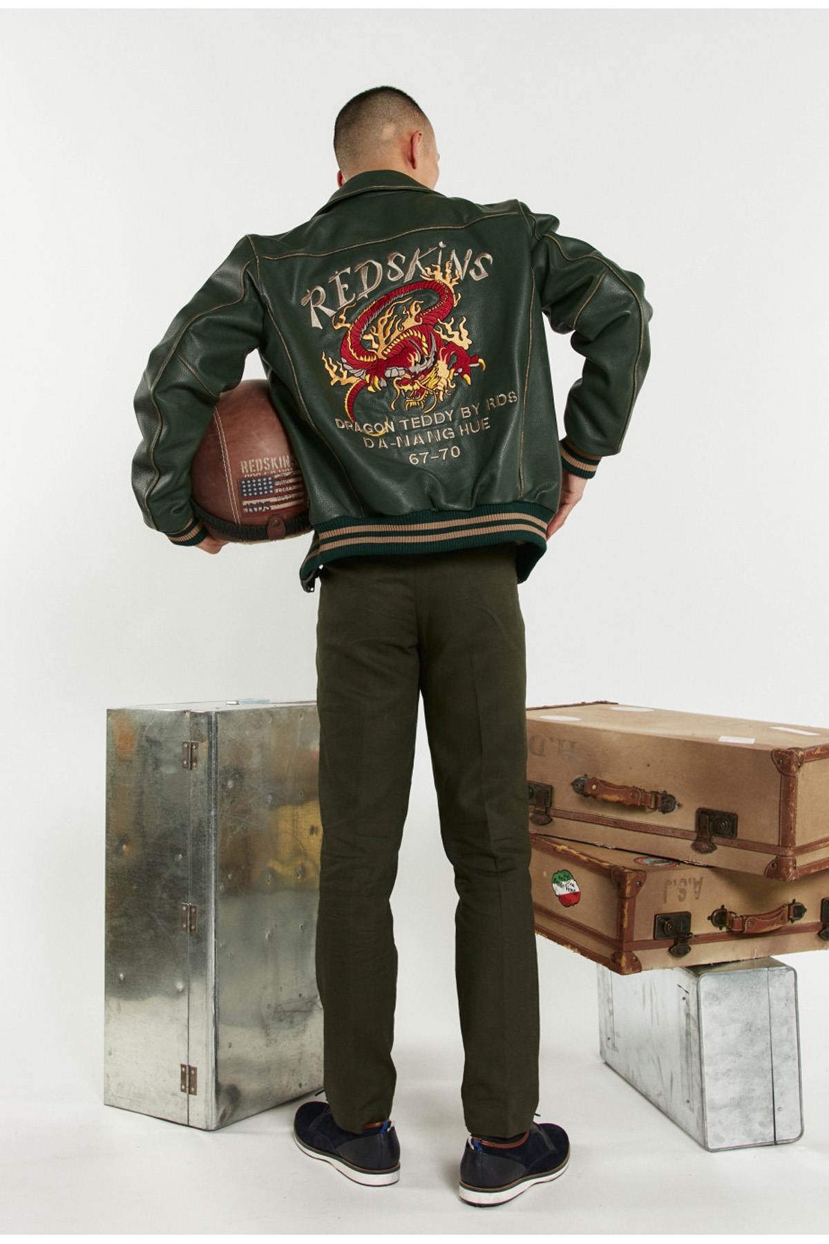 Forest green cowhide teddy with dragon embroidery and oversized fit. - Image n°6