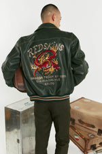Forest green cowhide teddy with dragon embroidery and oversized fit. - Image n°4