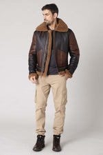 Tobacco-cognac lambskin bomber with warm shearling lining. - Image n°2
