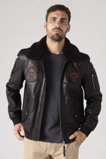 Dark brown sheepskin aviator jacket by Redskins, slim fit. - Image n°3