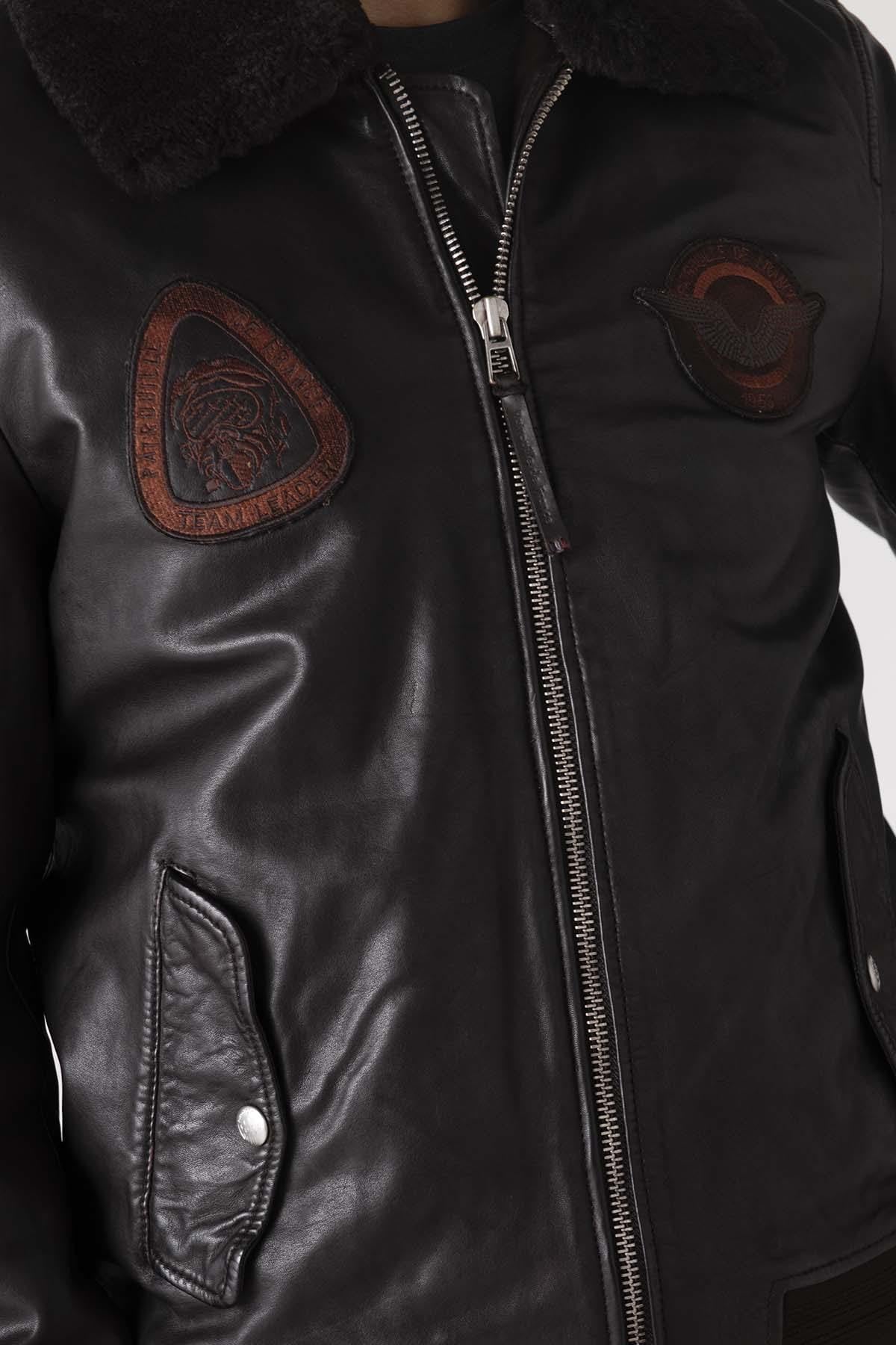 Dark brown sheepskin aviator jacket by Redskins, slim fit. - Image n°6