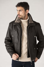 Schott's LC8100W23: brown cowhide, shirt collar, vegan-fur trim. - Image n°1