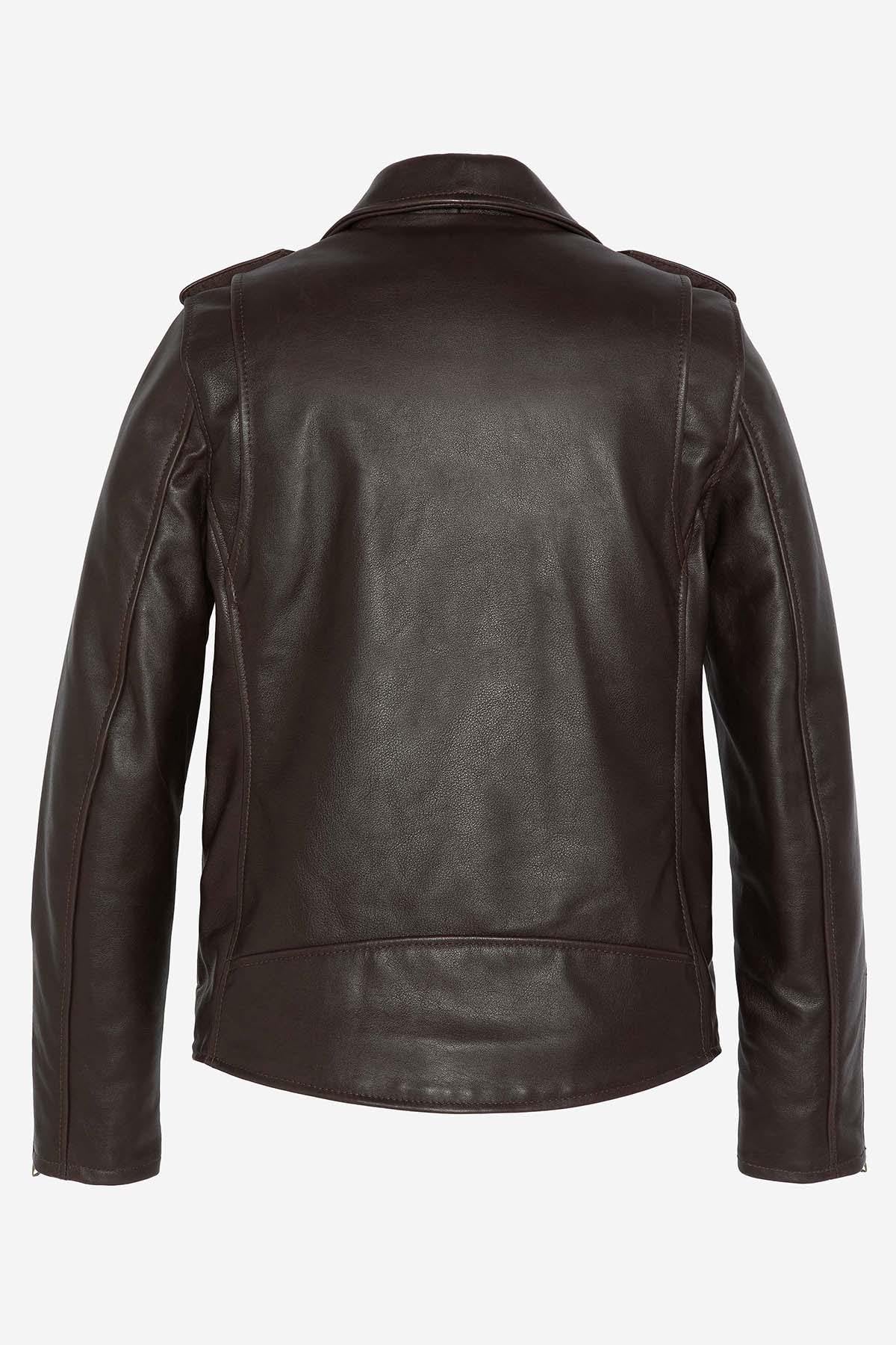 Dark brown cowhide Perfecto by Schott, star accents and press-studs. - Image n°3