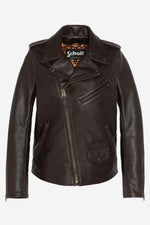 Dark brown cowhide Perfecto by Schott, star accents and press-studs. - Image n°1