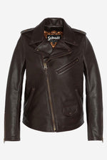 Dark brown cowhide Perfecto by Schott, star accents and press-studs. - Image n°1
