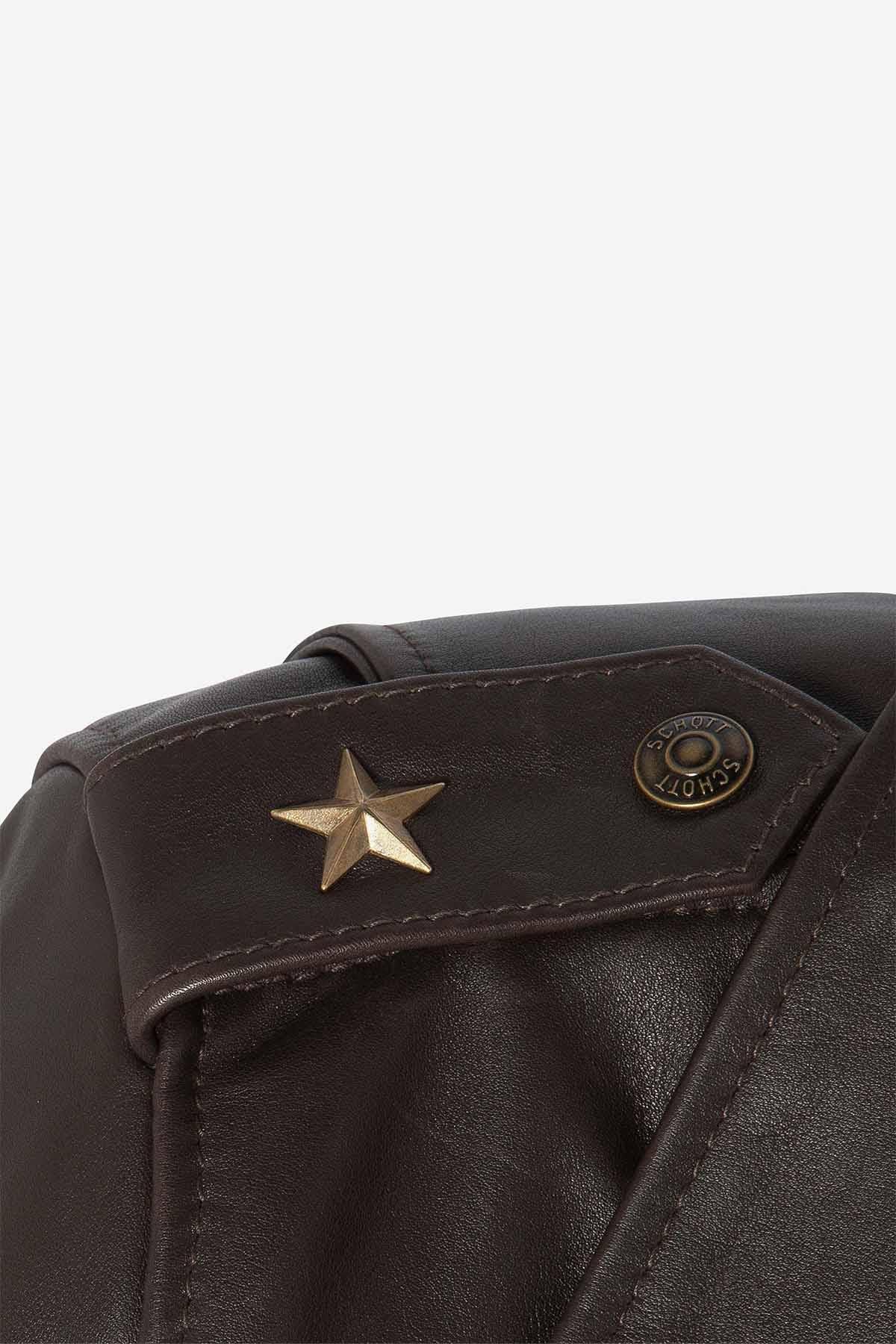 Dark brown cowhide Perfecto by Schott, star accents and press-studs. - Image n°2
