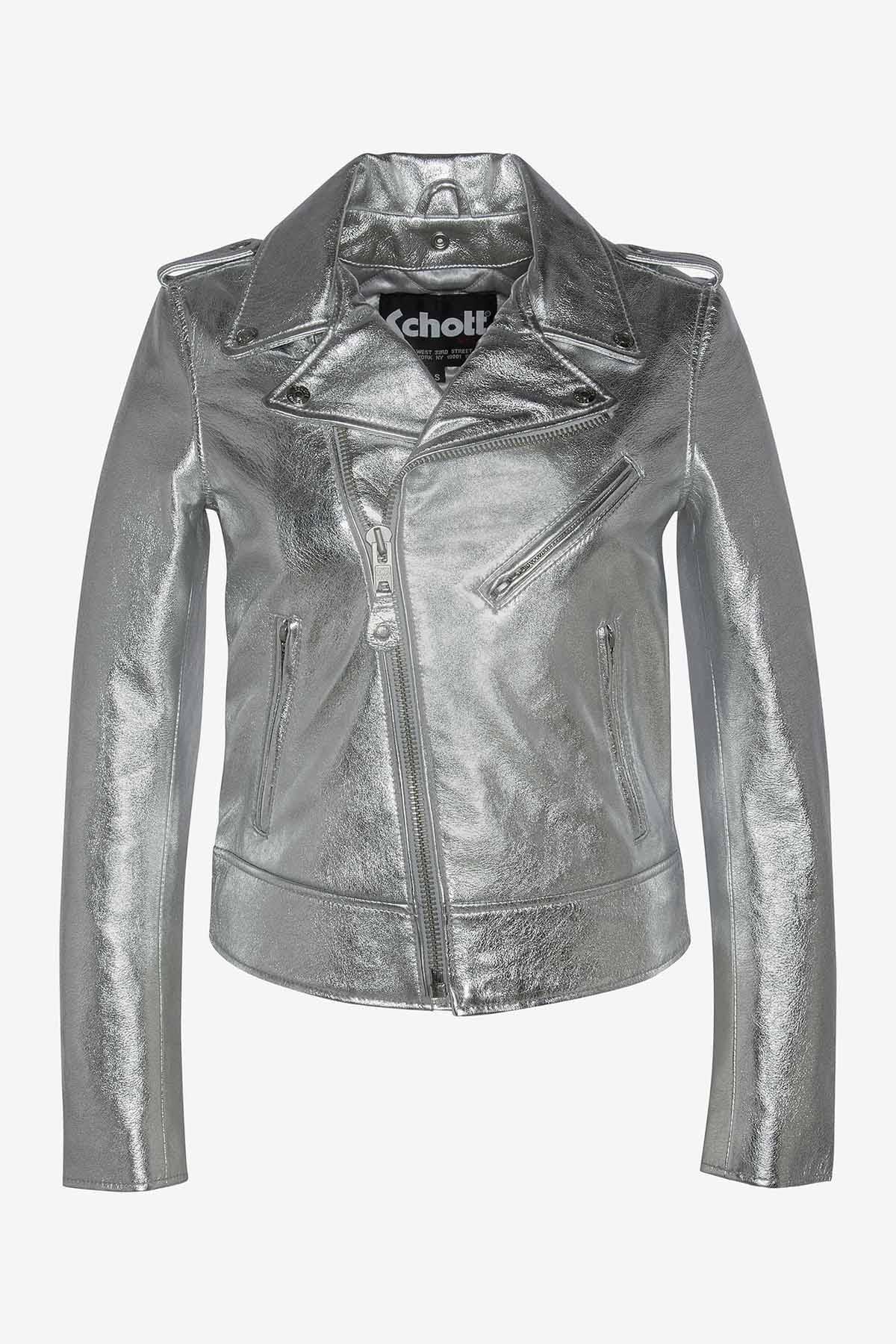 Schott's silver lambskin Perfecto: slim, bold, and timelessly rock. - Image n°1