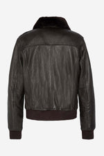 Leather bomber jacket with chest badge - Image n°6