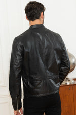 Black lambskin jacket, lightweight and sleek. Adjustable zip sleeves. - Image n°5