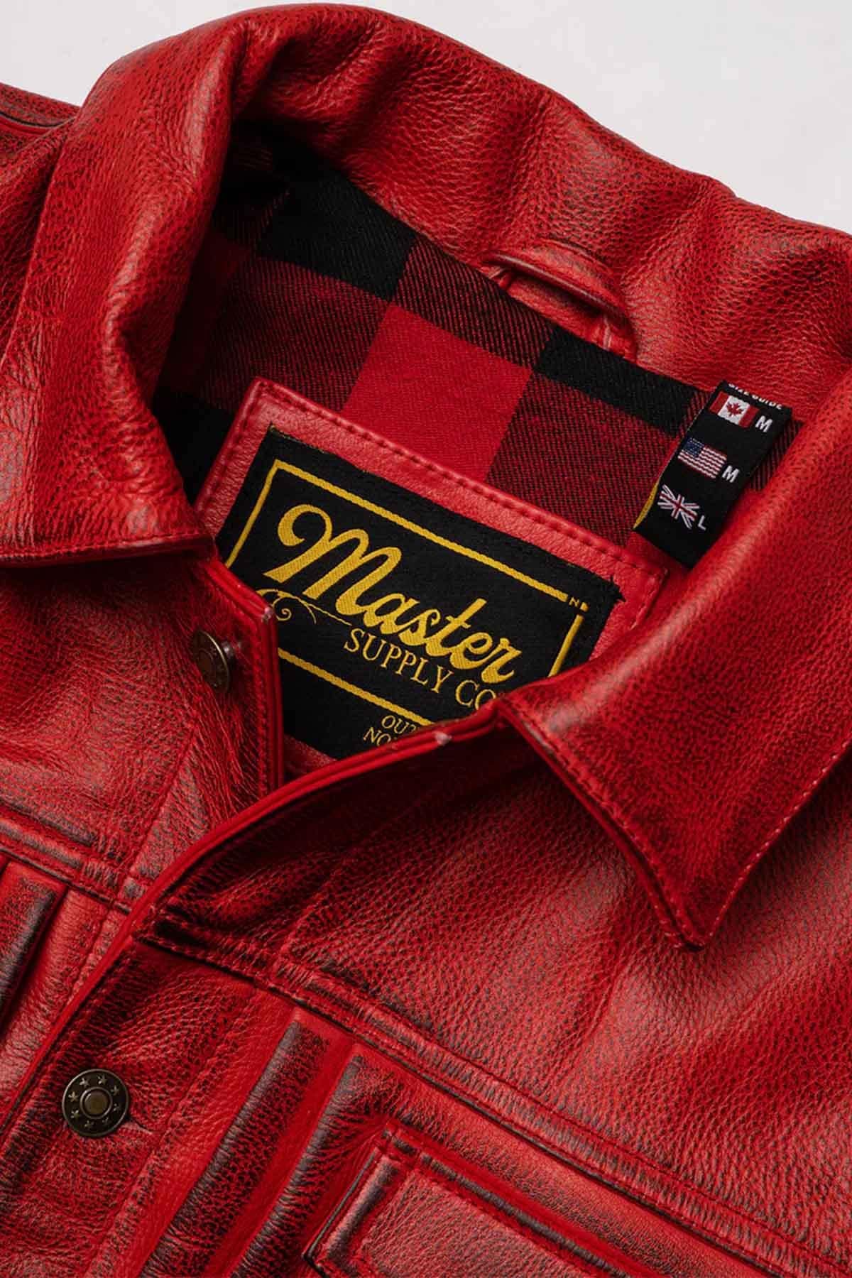 Vintage thick red leather jacket - Image n°9