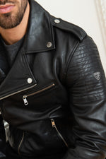 Black lambskin biker jacket by Redskins, slim-fit with a rock edge. - Image n°2