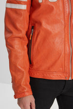 Orange leather biker jacket for men - Image n°6