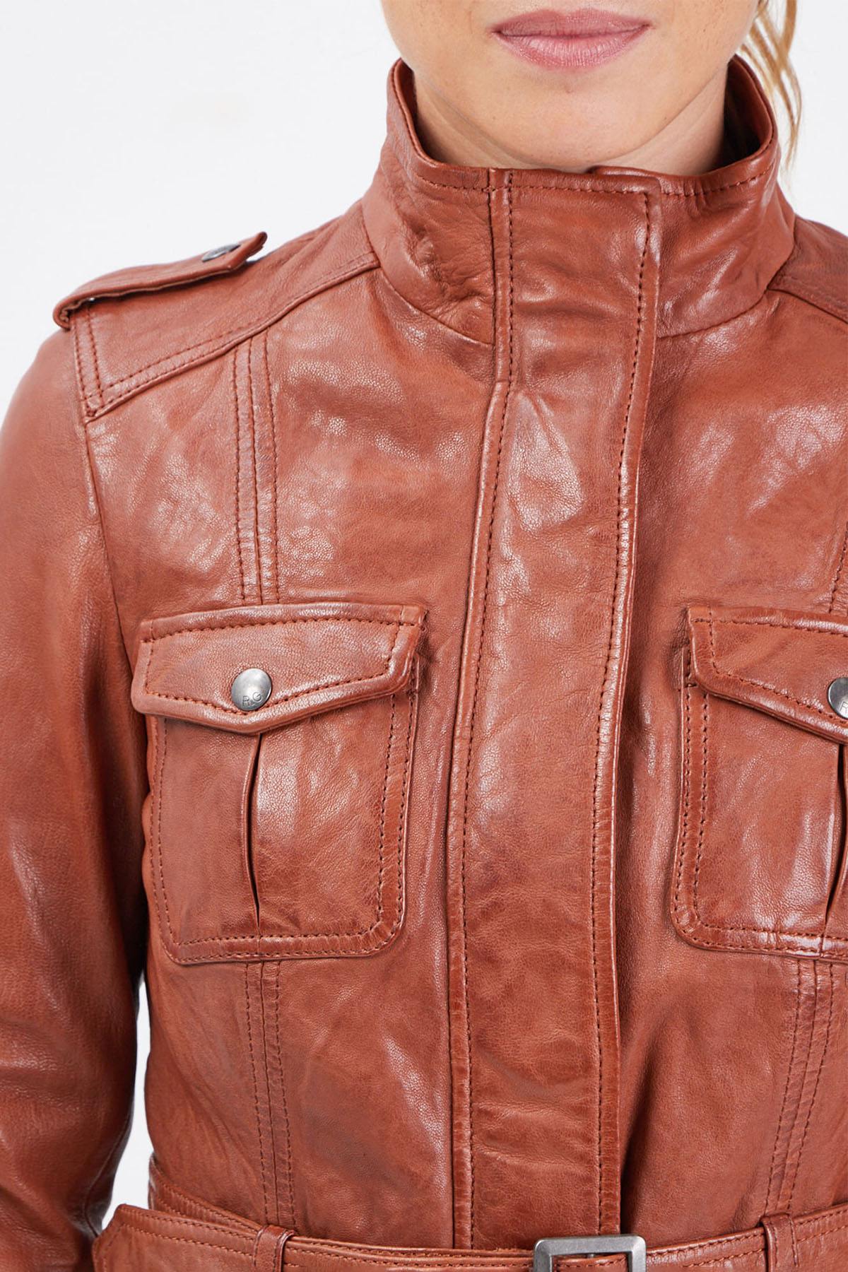 Cognac lambskin jacket, mid-length and slim-fit for all-season style. - Image n°6