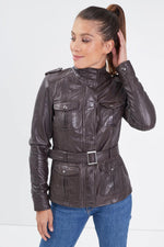 Mid-length lambskin jacket in reddish-brown, slim-fit for all seasons. - Image n°2