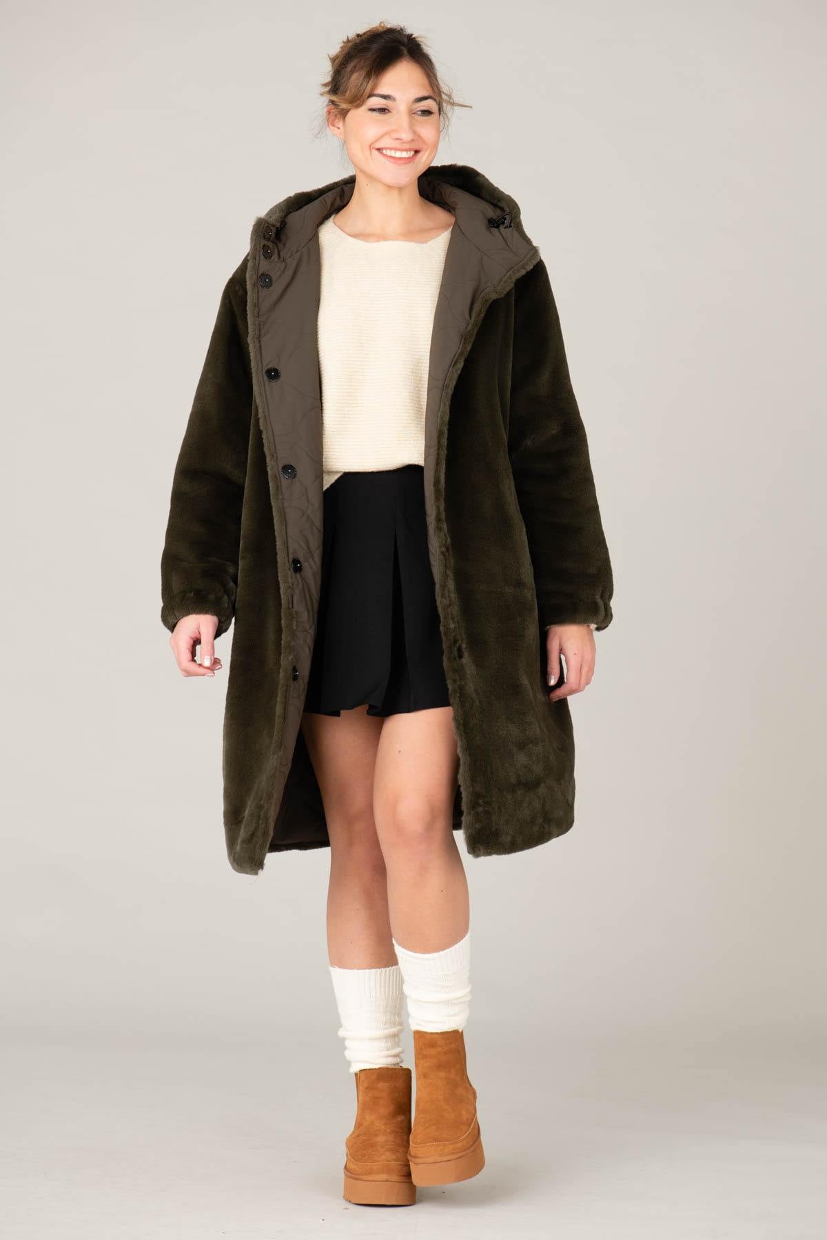 Women's kaki jacket in two materials, ideal for autumn and winter. - Image n°6