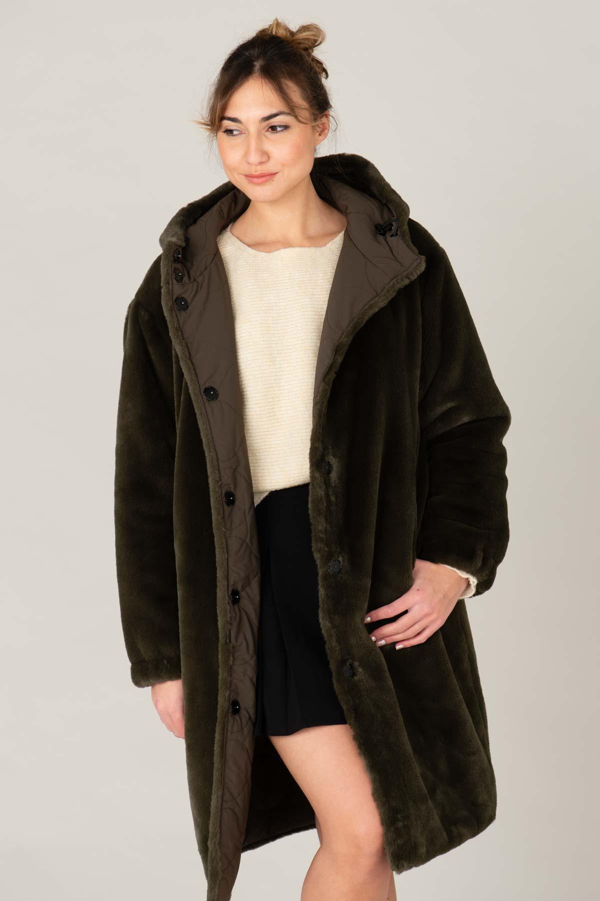 Women's kaki jacket in two materials, ideal for autumn and winter. - Image n°1
