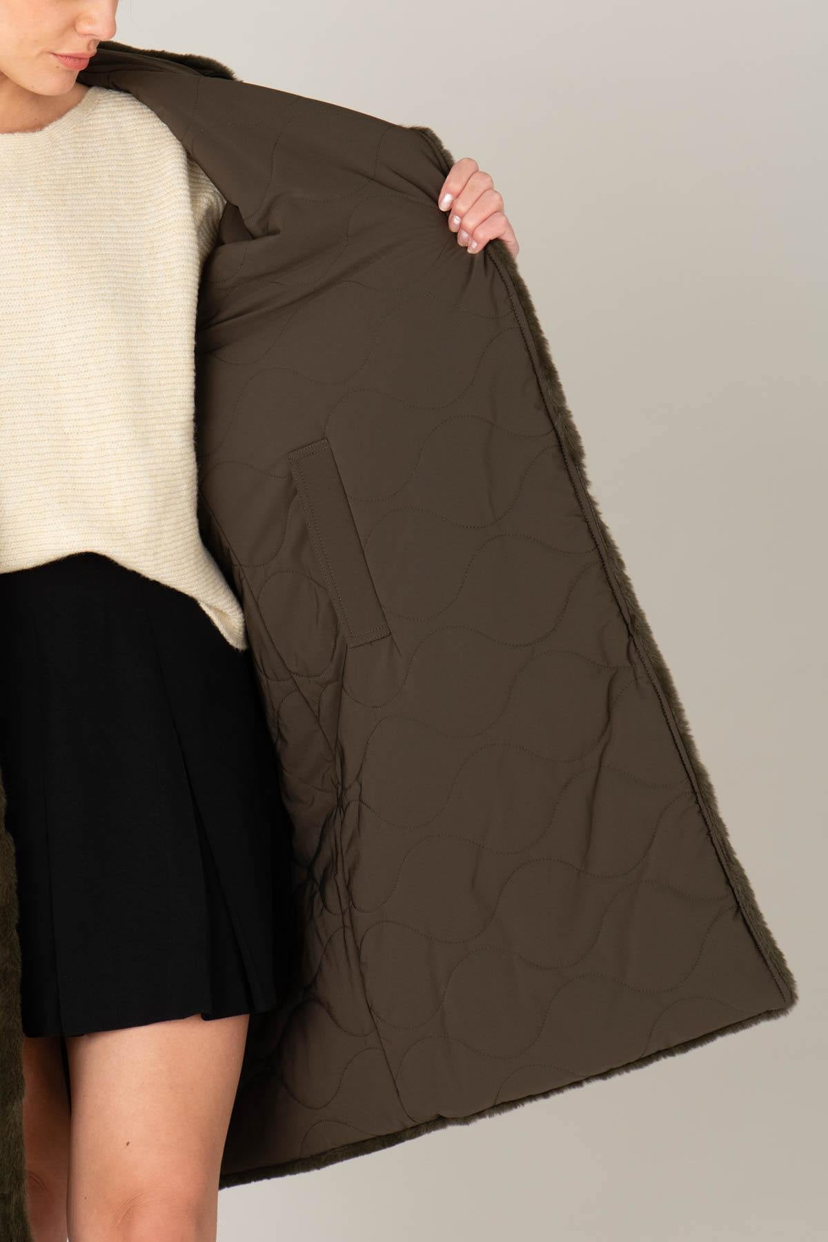 Women's kaki jacket in two materials, ideal for autumn and winter. - Image n°7
