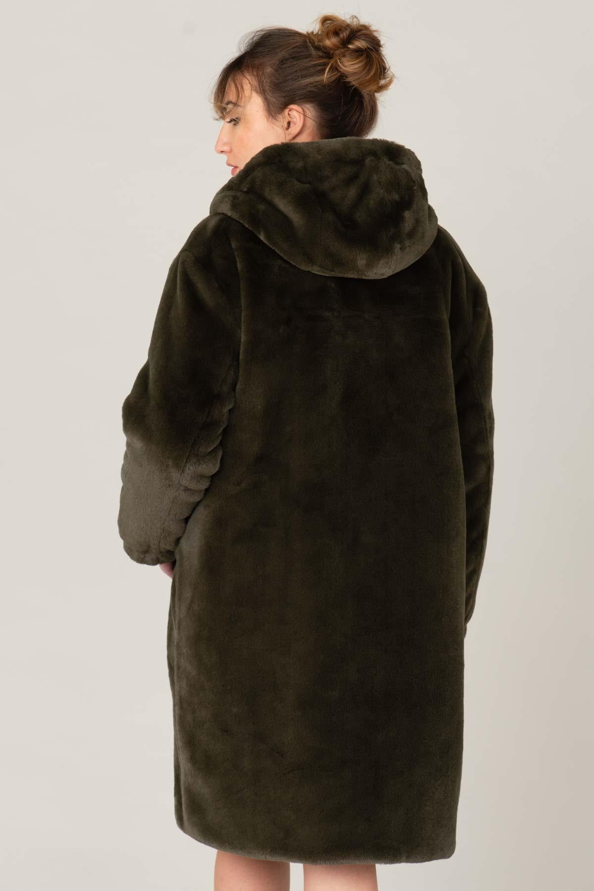 Women's kaki jacket in two materials, ideal for autumn and winter. - Image n°5