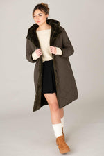 Women's kaki jacket in two materials, ideal for autumn and winter. - Image n°2