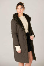 Women's kaki jacket in two materials, ideal for autumn and winter. - Image n°8