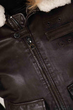Women's leather bomber jacket with patches - Image n°9