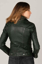 Women's khaki leather biker jacket - Image n°5