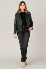 Women's khaki leather biker jacket - Image n°3
